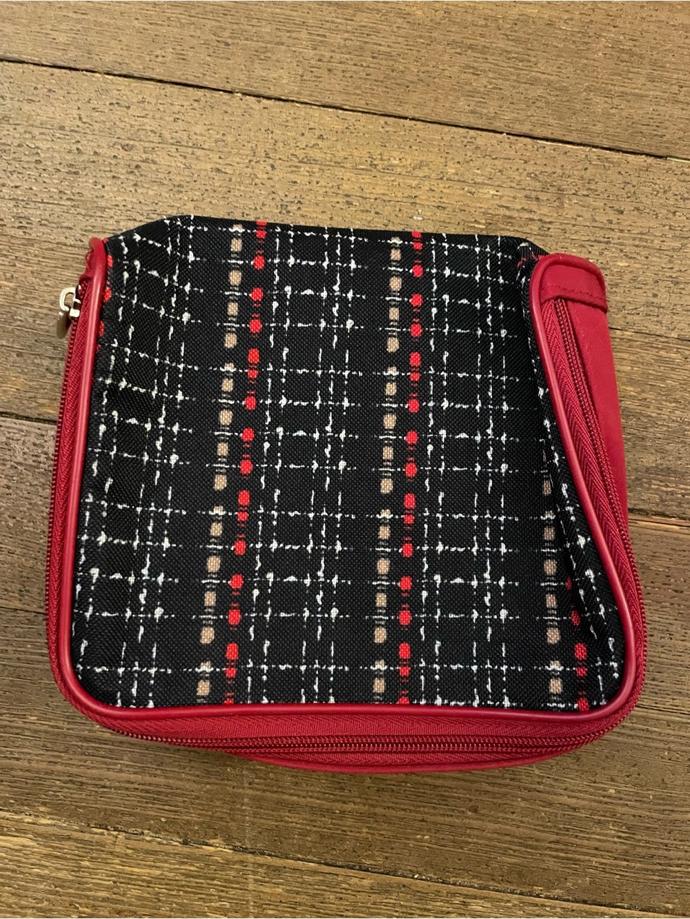 Lancome Black, Red & White Tweed Cosmetic Case